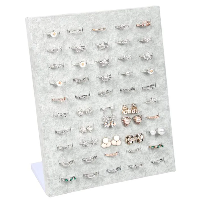 High Quality Velvet Suede 50 Slots White Gray Colors Rings Display Stand Unique Elegant Ring Holder Bracket