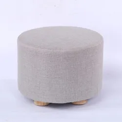 Modern Round Ottoman Foot Rest  four-legged Stool Pouf Ottoman with Linen Fabric and Non-Skid