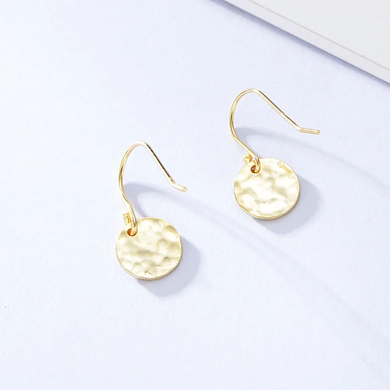 Fashion Jewelry 2023 925 Sterling Silver Hammered Drop Earrings Small 18K Gold Disc Coin Charm Dangling Earrings