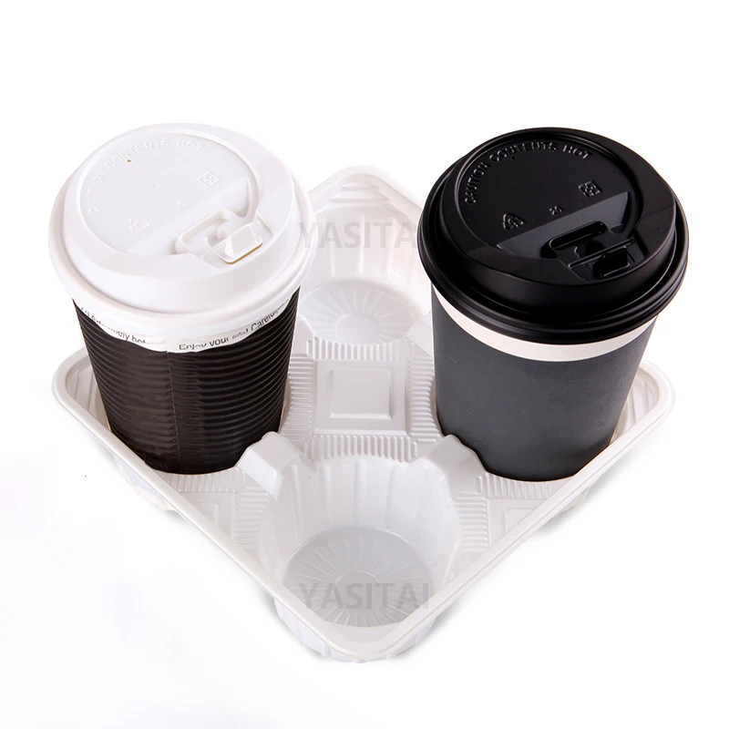 4 Cup Plastic Cup Holder With Handle Blister Packaging Hand Basket For Milk Tea Drink Cups Takeaway