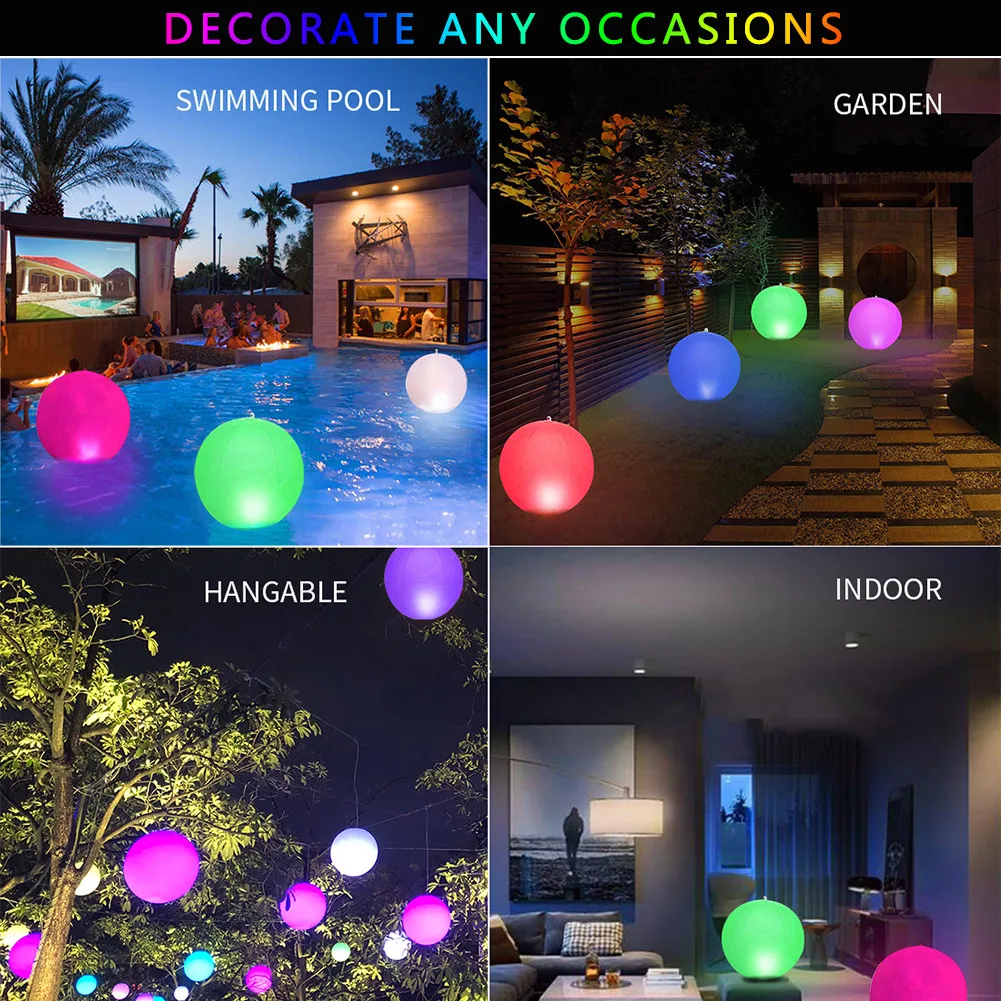 HOT IP68 Waterproof Rechargeable LED Color Changing Solar Powered 14 Inch Inflatable Floating Ball Pool Light