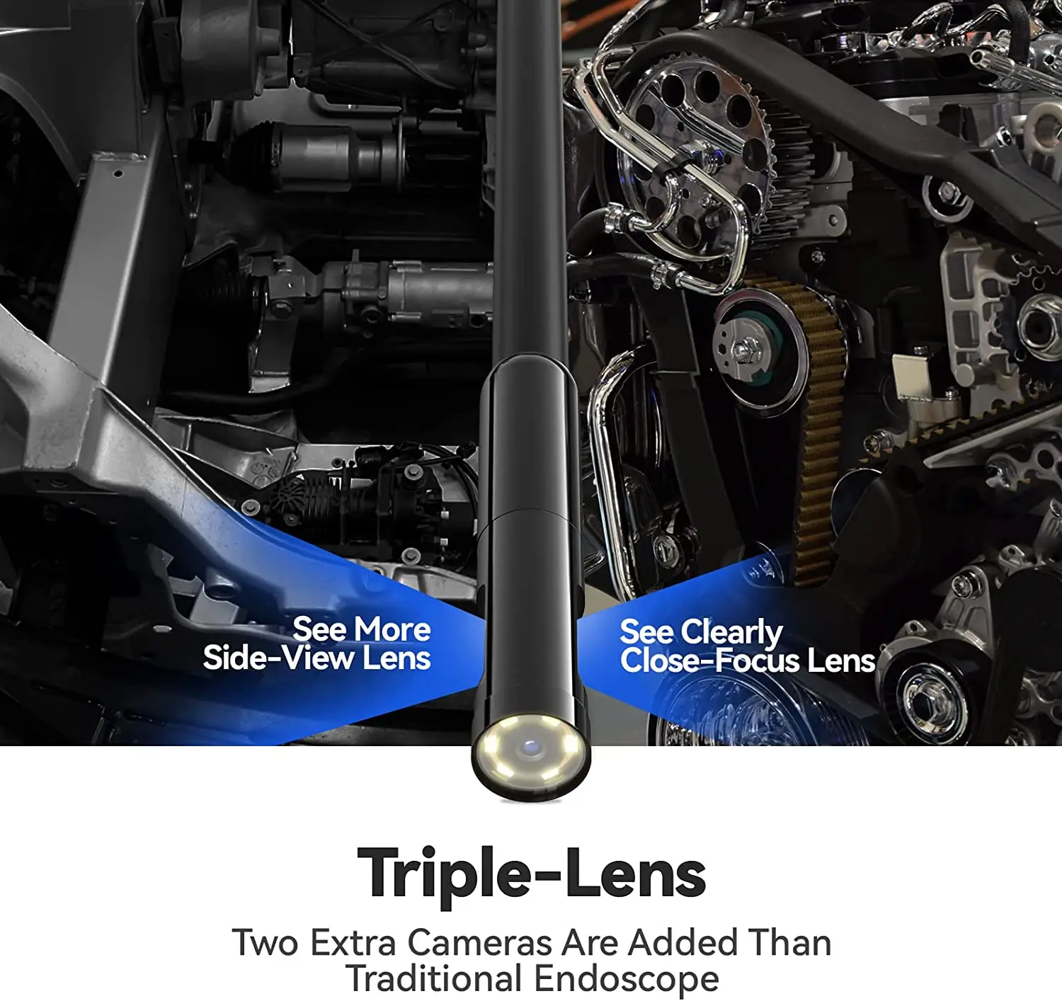 TESLONG New Design Triple Lens Borescope Camera IP67 Waterproof Multi Vehicle Diagnostic Tool Industrial Video Inspection Camera