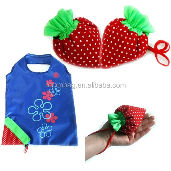 Reusable Polyester Portable Pocket Folding Handbag Strawberry Shaped Foldable Shopping Bag