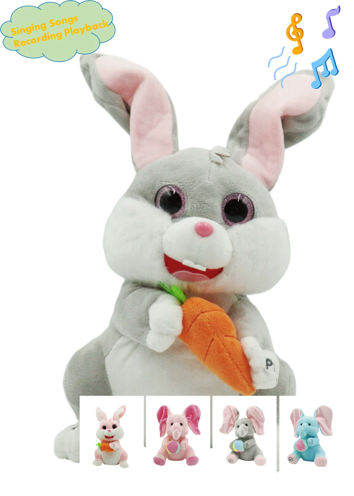 Wholesale Cheap	skin-friendly safe Great Fun Play Game Radish Rabbit music box  talking toys stuff toys electronic plush toys