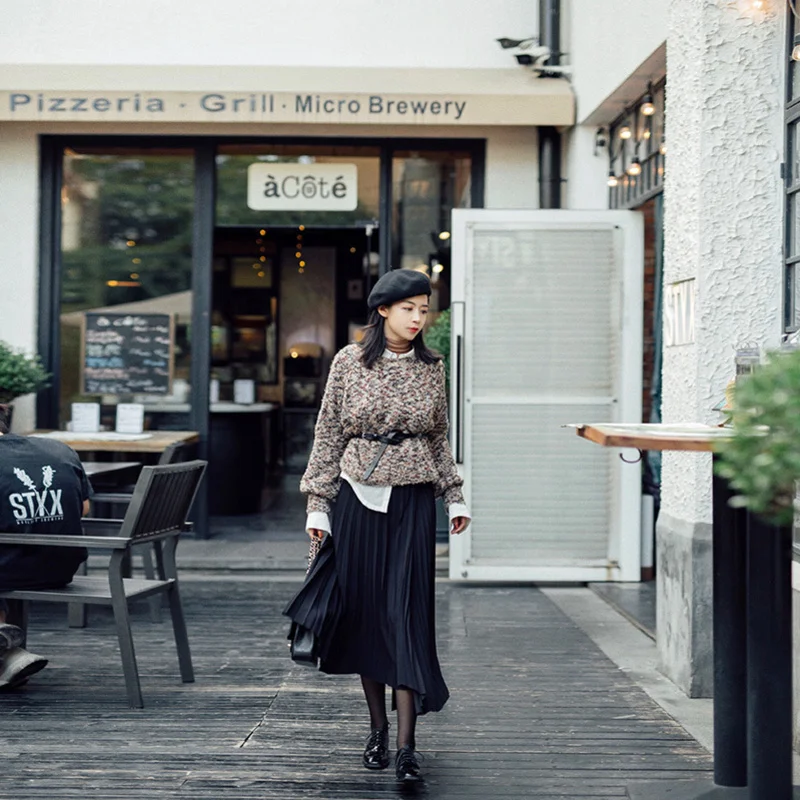 
Naivee commuter ladies long skirt black high waist asymmetric women pleated skirt 