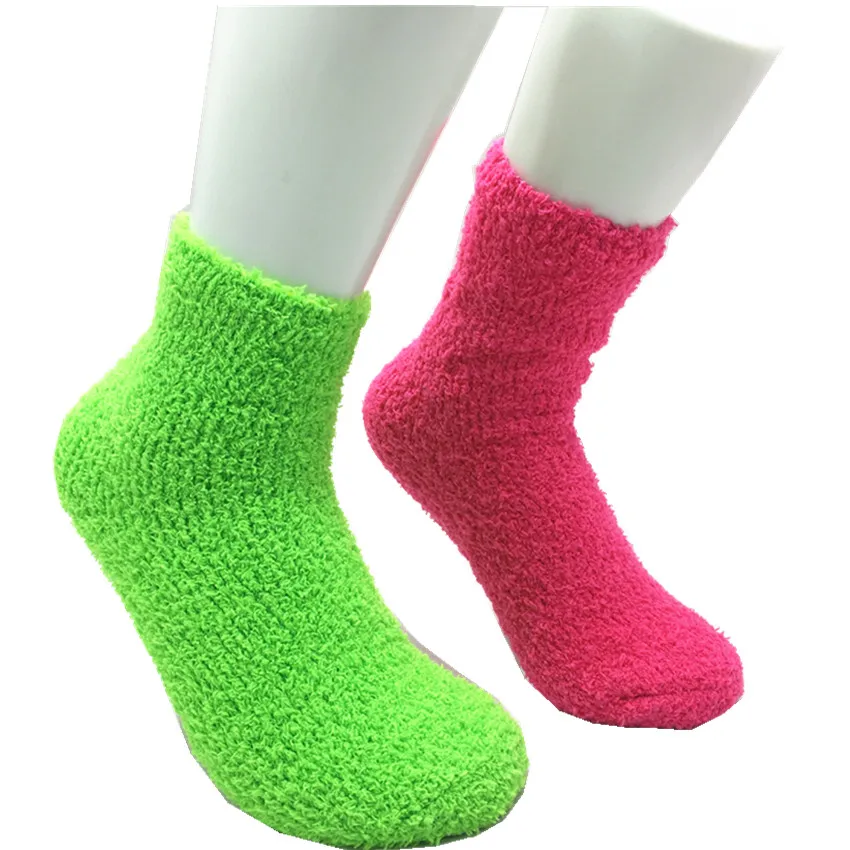 Зимние красочные бархатные короткие носки кораллового цвета уютные для сна дома пушистые теплые кровати женщин и мужчин мягкие яркие из