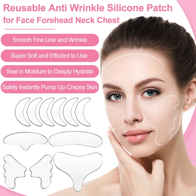 5 11  1618 Pcs Anti Wrinkle Pads Set Reusable Silicone Patches Face Forehead Eye Chest Belly  Remove Line Eyepatch