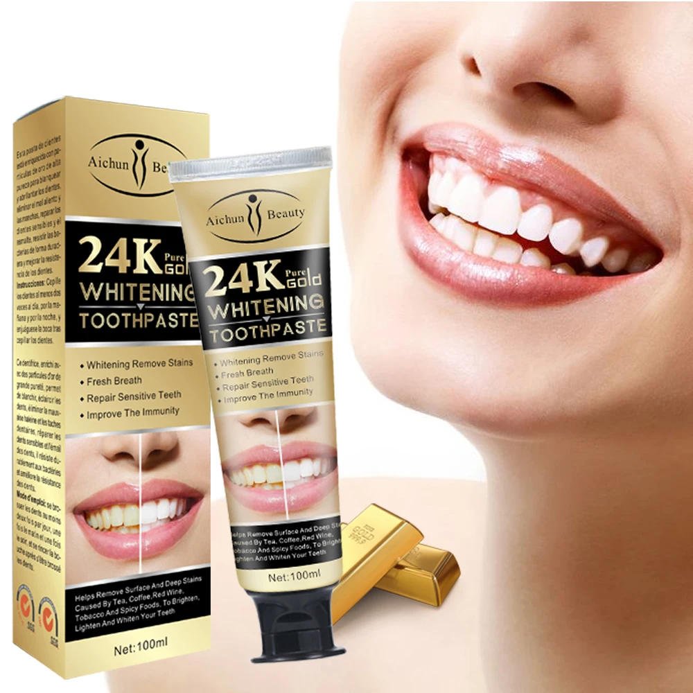 Популярная горячая распродажа, отбеливающая зубная паста из чистого золота 100 мл 24k для чистки полости рта