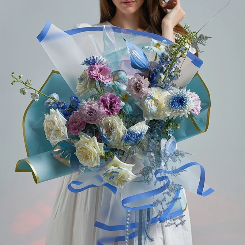 LUCIA  Color Widened Border Cellophane Flower Wrapping Paper Waterproof Transparent Parallel World Wrapping Paper LF160553