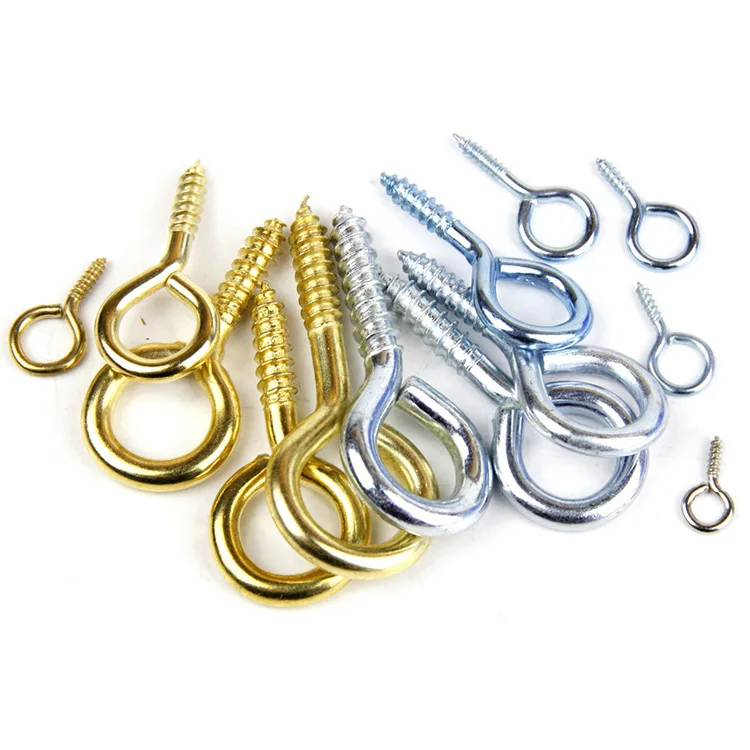 Wooden round head screw eye metal stainless steel screw eye hooks 25mm pins mini 6x13 hooks 4mm 7mm loop self-tapping eye screw