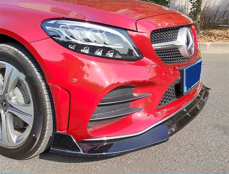 Front Bumper Lip For Mercedes Benz C Class W205 C200 2015-2018 2019-2021 3PCS Style ABS Front Splitter Spoiler Lip Body Parts