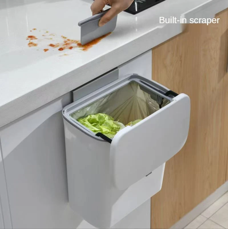 Durable Hook Type Trash Can With Lid Home Portable Kitchen Cabinet Door Hanging Waste Recycle Bin