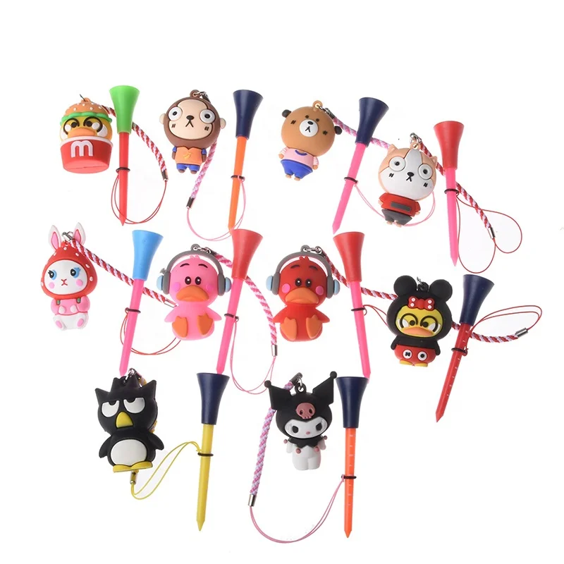 Unbreakable Mixed Colors Golf Tees Easy To Find And Pick Up Golf Accessory Portable Rubber Top Golf Tee With Cartoon Pendant
