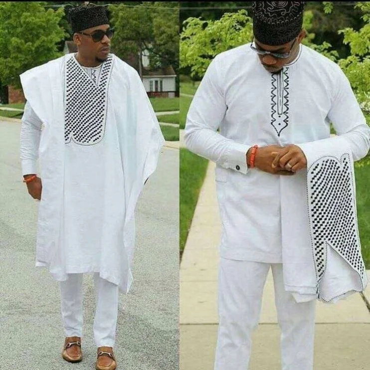  Африканский мужской костюм H & D Agbada в африканском стиле комплект из 3 предметов синяя вышивка с широкими
