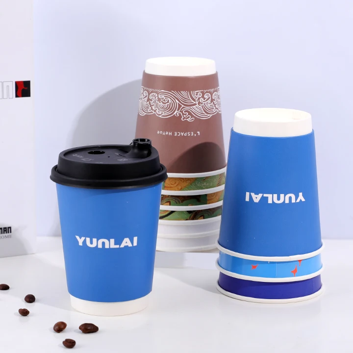 Coffee shop custom logo hot cup paper coffee cup with lid