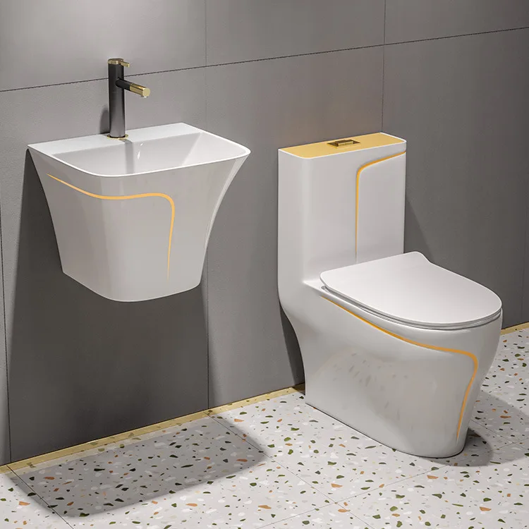 Modern easy clean glazed matte grey toilet and wall mounted ceramic basin bathroom set