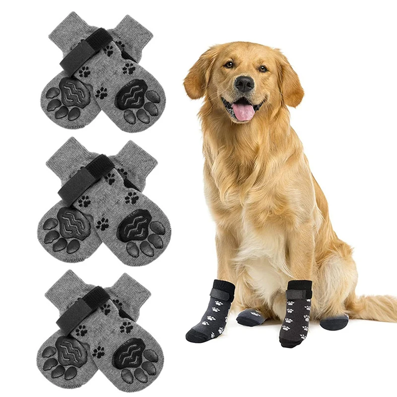 Custom Design Thick Cotton Knitted Dog Anti Slip Grip Socks Non-Slip Dog Shoes Paw Socks Protector for Hot/Cold Pavement