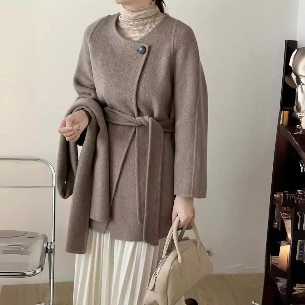 High-grade scarf detachable two-way loose double-sided wool coat with one button New woolen coat New