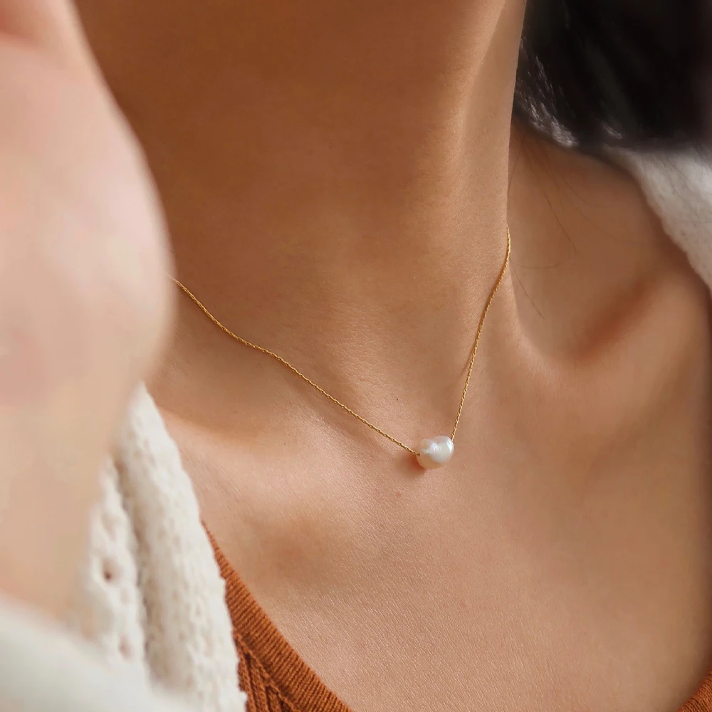 Minimalist Pearl Choker Necklace Women Dainty 18k Gold Plated Stainless Steel Beaded Necklace Jewelry Gift for Mom