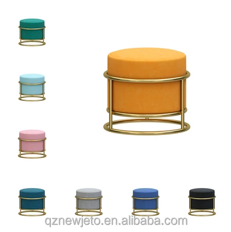 Living Room Modern Footstool RTS Adjustable Height Round Stool Velvet Color Customizable Ottoman Stool With Metal Legs
