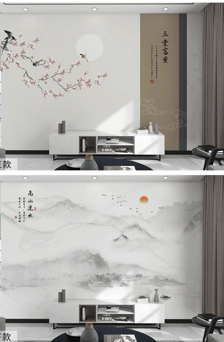 3d 10d Chinese style  flower and bird landscape living room TV wall background wallpaper interior home decoration wall cloth