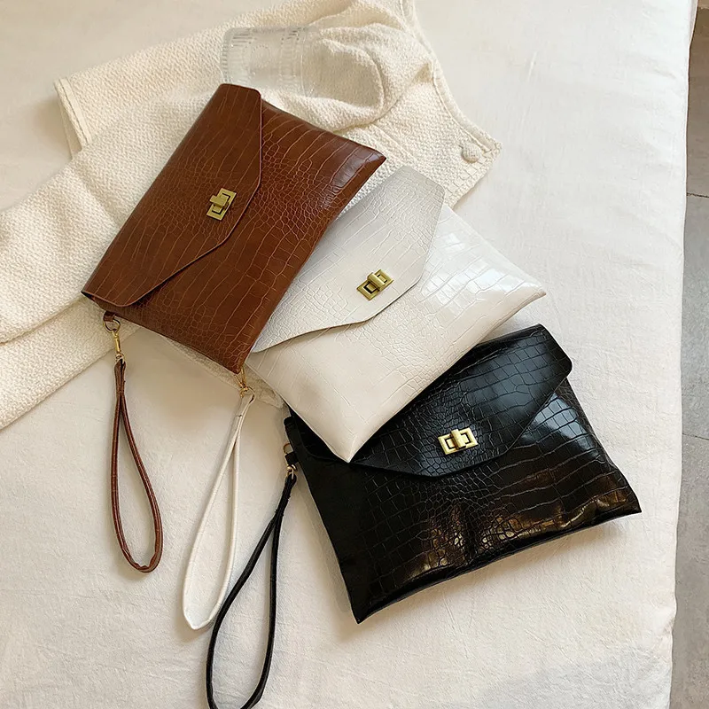 Fashion Women Crocodile Pattern Clutch Bag Faux Leather Lock Square Messenger Bag Envelope Evening Ladies Clutches