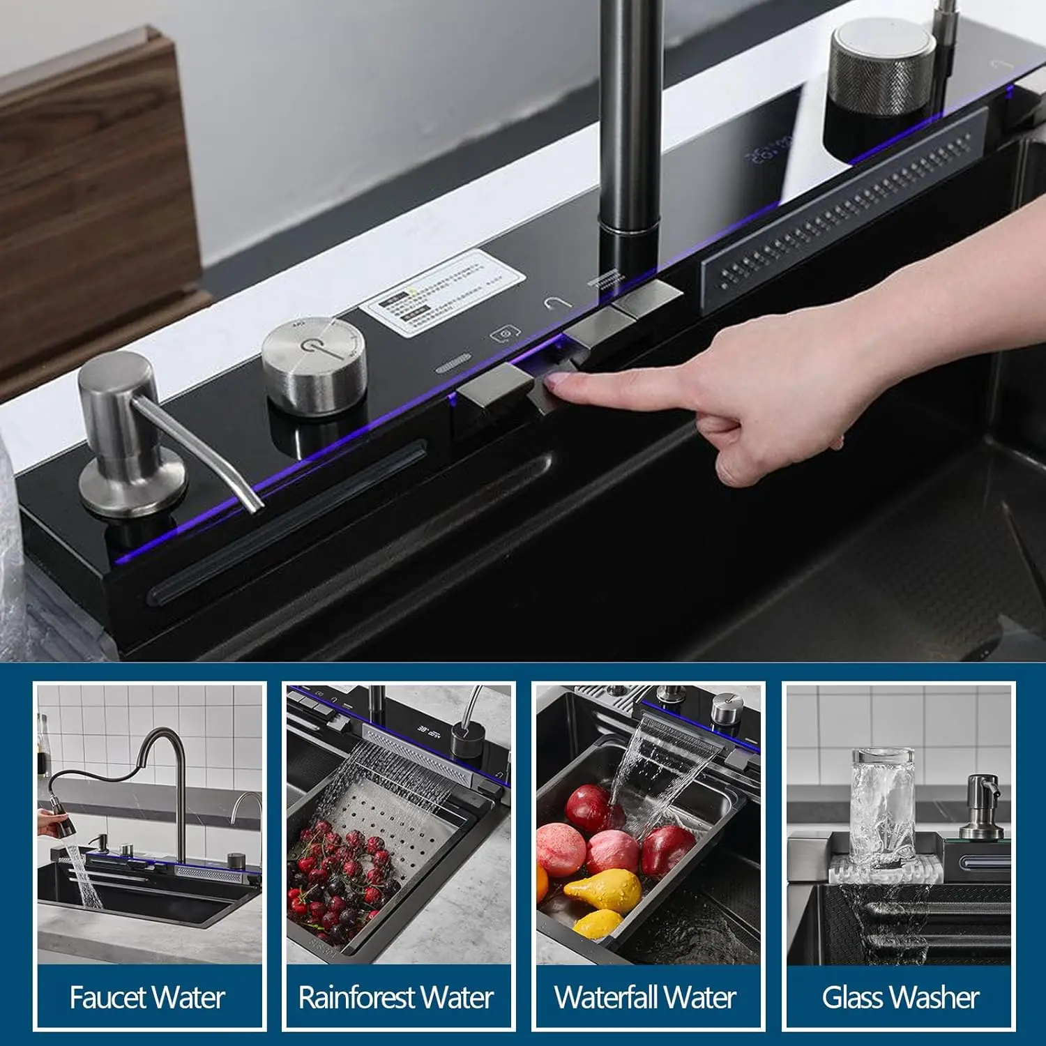 Modern nano multifunctional waterfall faucet outdoor kitchen sink modern intelligent 304 stainless steel sink kitchen