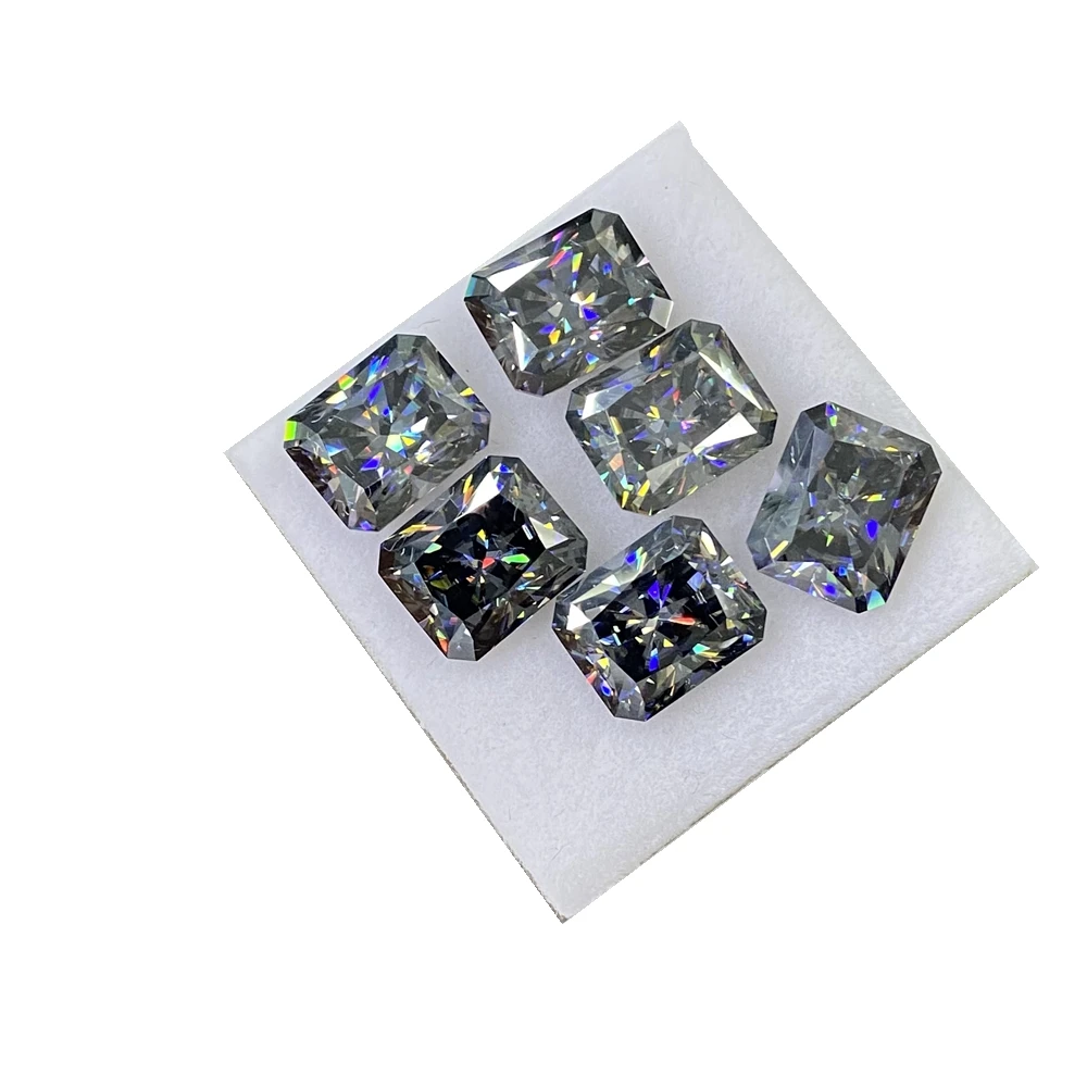 HQ GEMS New Color 5x7mm 1 Carat Synthetic Moissanite GRA Diamond Radiant Cut Dark Grey Moissanite Stone
