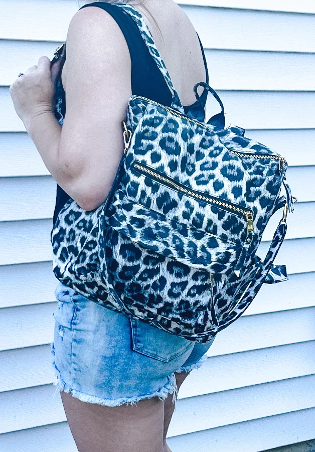 Vegan Leather Adjustable Cow Print Backpack Purse Leopard Convertible Backpack With Leather Strap
