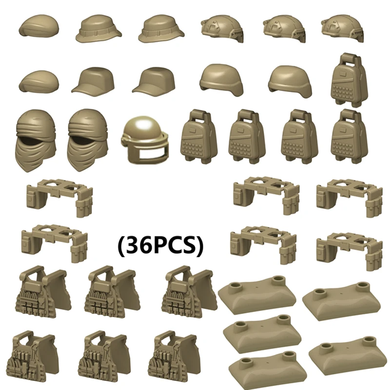MOC Equipped Suit Helmet Armor Sandbag WW2 Soldiers Accessories Army Military Weapon Pack Building Blocks Brick Sets Toys