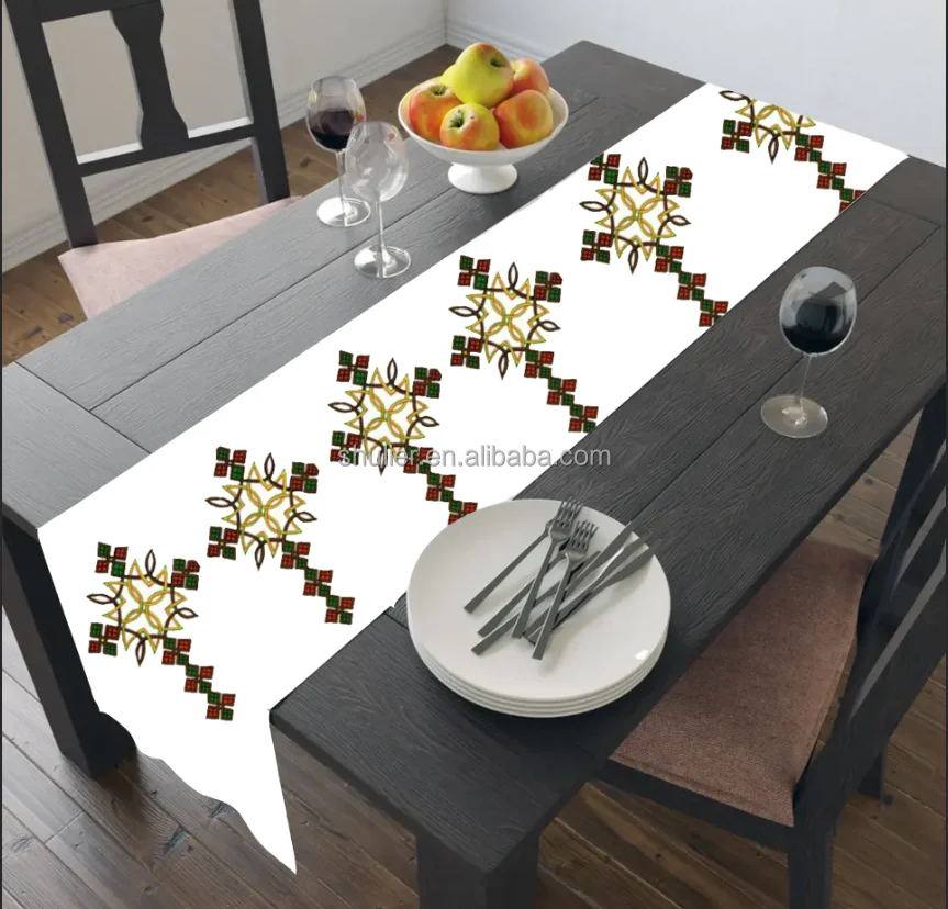 Custom Ethiopian table linen satin home table runner chair ribbon decoration wedding table runner pattern solid type
