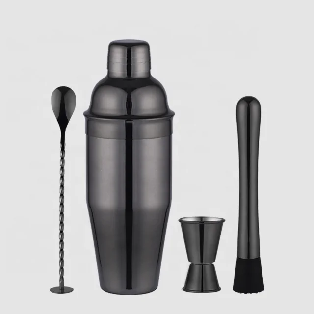 
Factory Direct 800ml black plated stainless steel bar tools cocktail shaker set with box 