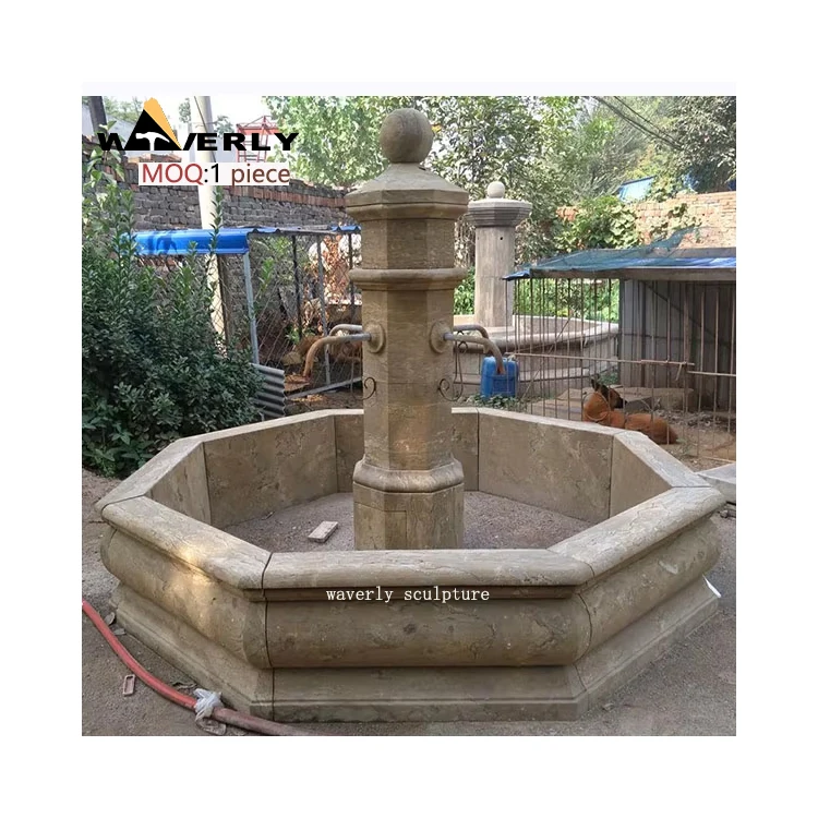 European Style Outdoor Garden Decoration Natural Stone Water Fountain Hand Carved Garden Landscape Travertine French Fountain