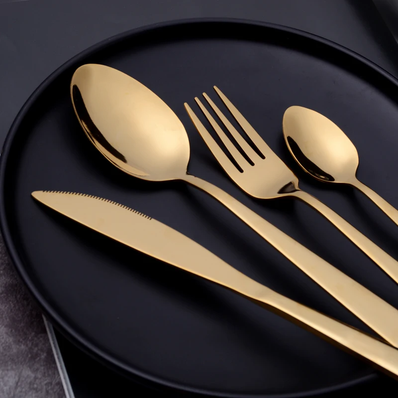24PCS 16PCS Metal Cutleri Gold Eating Utensils Cuberteria Morada Bestek Goud Cuttlery Spoons and Forks Stainless Flatware Sets