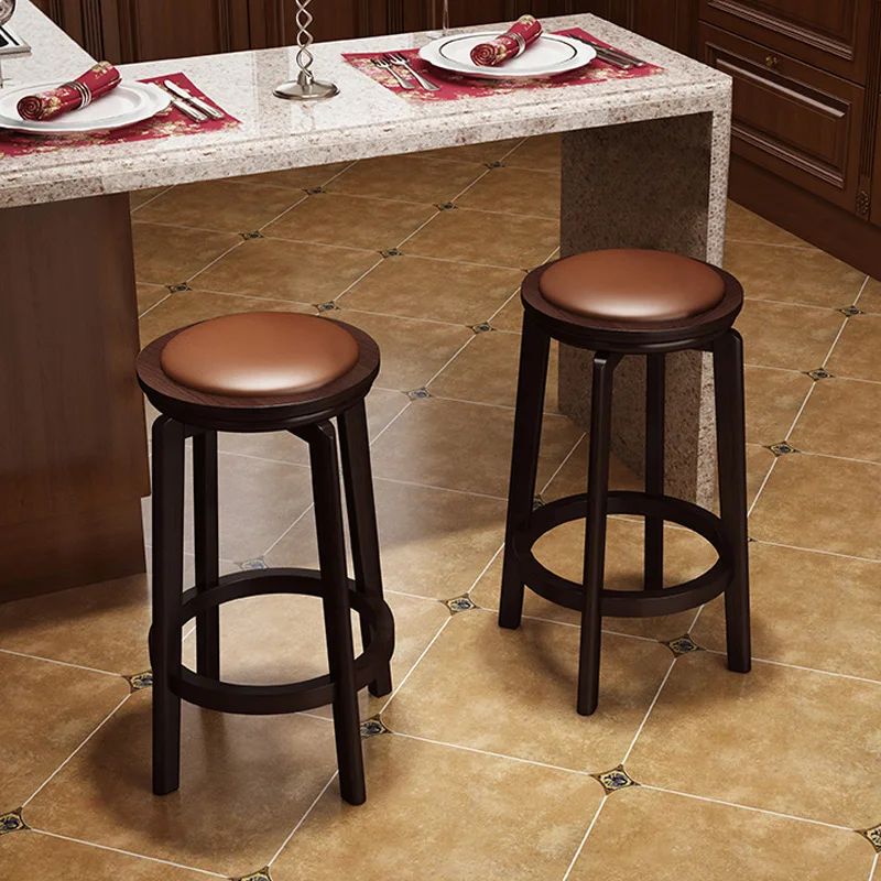 Стационарный стул без спинки, кухонный деревянный барный стул из ясеня, винный табурет, мягкая подушка из искусственной кожи, круглая деревянная педаль