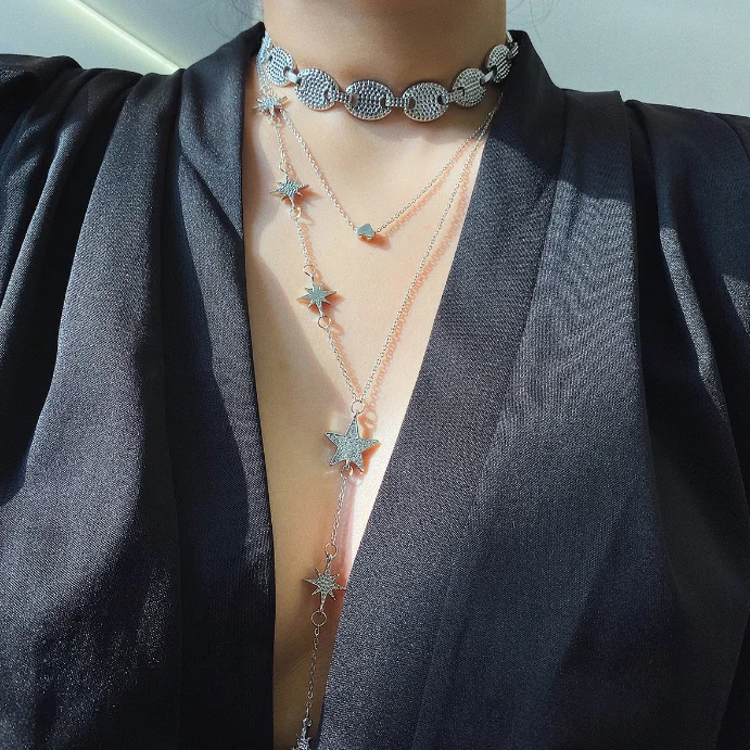 
XG1190 2020 Women new Elegant temperament heart - shaped simple star set necklace 