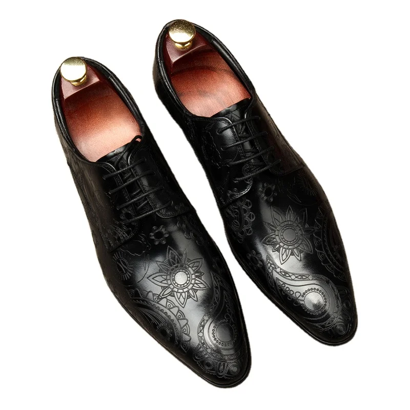 
Мужские деловые кожаные туфли, на шнуровке с острым носком, высококачественные свадебные туфли, броки, 