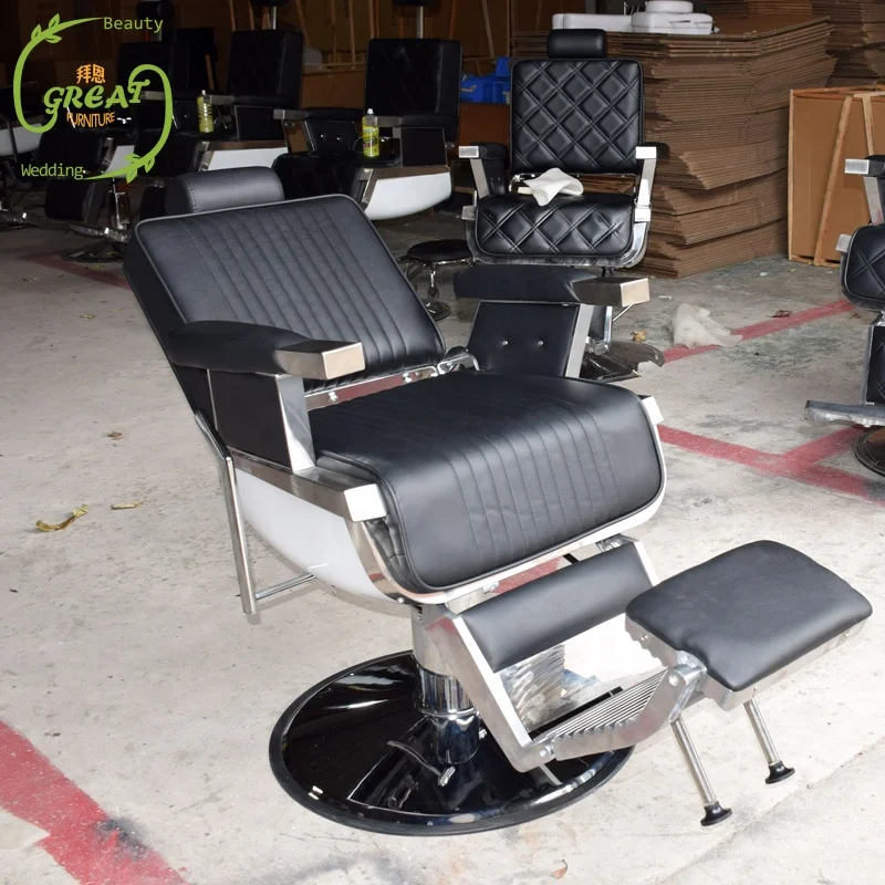 Wholesale Modern Barbershop Furniture Black Hair Salon Chair Stainless Steel European Barber Chair for Sale