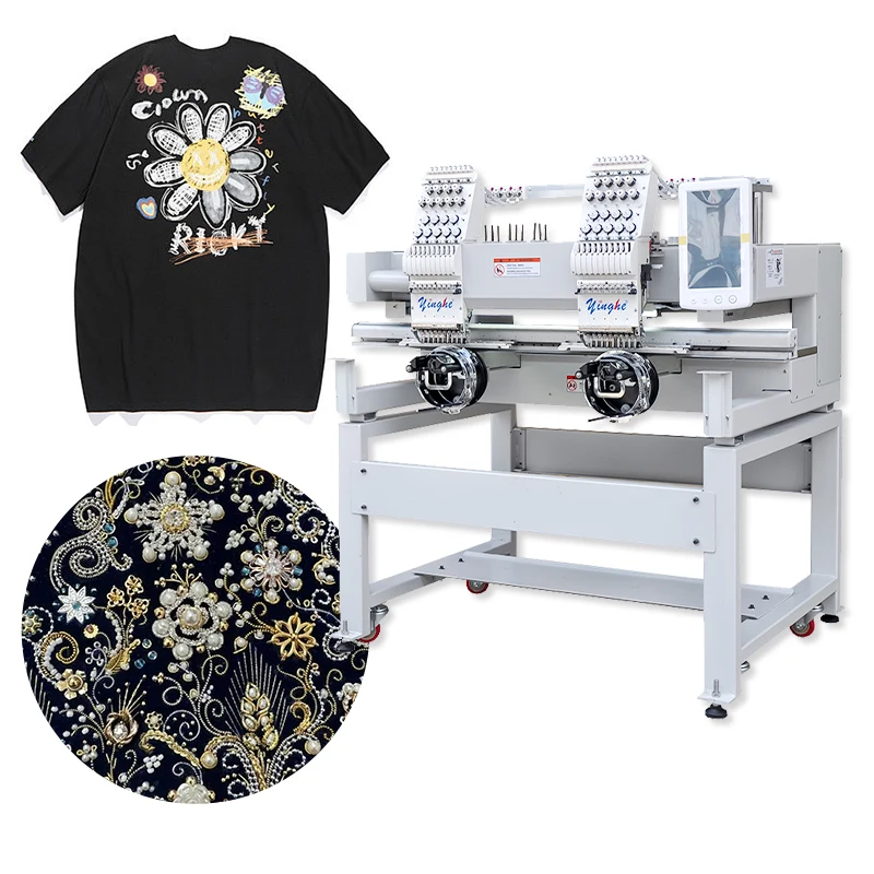 yinghe high quality multi-functional  of 2 heads 9 needles with cap/flat/garment automatic and computerized embroidery machine