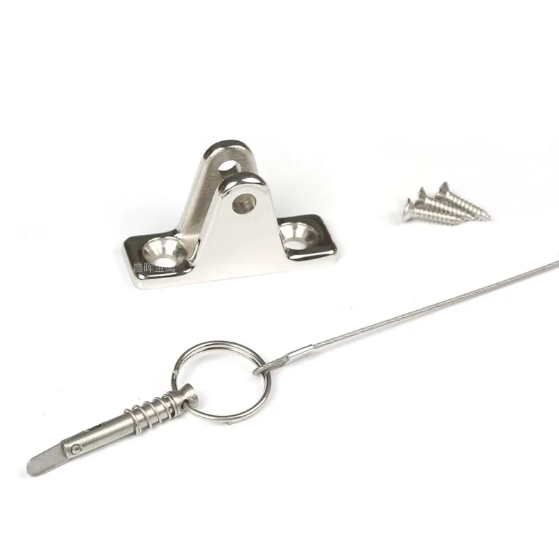 316 Stainless Steel Bimini Top 90 degree Deck Hinge with Quick Release Pin w/Drop Cam & Spring & Lanyard Prevents Loss