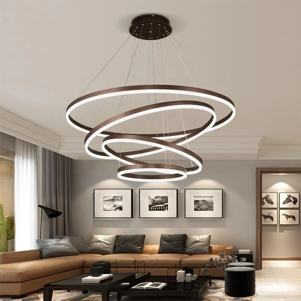 Modern Living Dining Room Nordic LED Ceiling Pendant Lamp European Dimmable Interior Lighting LED Acrylic Circle Ring Chandelier