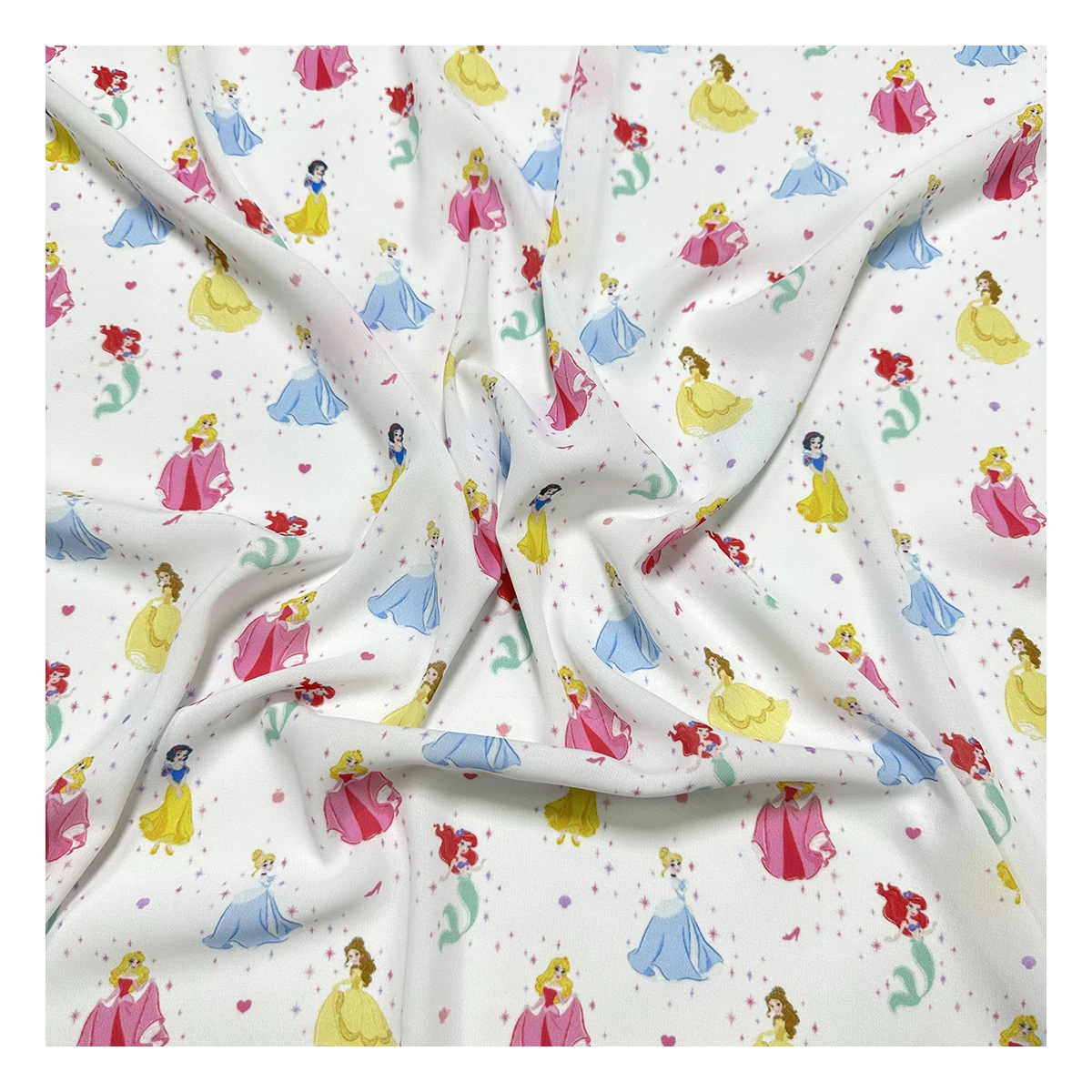 The factory outlet popular princess cartoon pattern polyester fabric digital printed diamond chiffon fabric for wedding dress