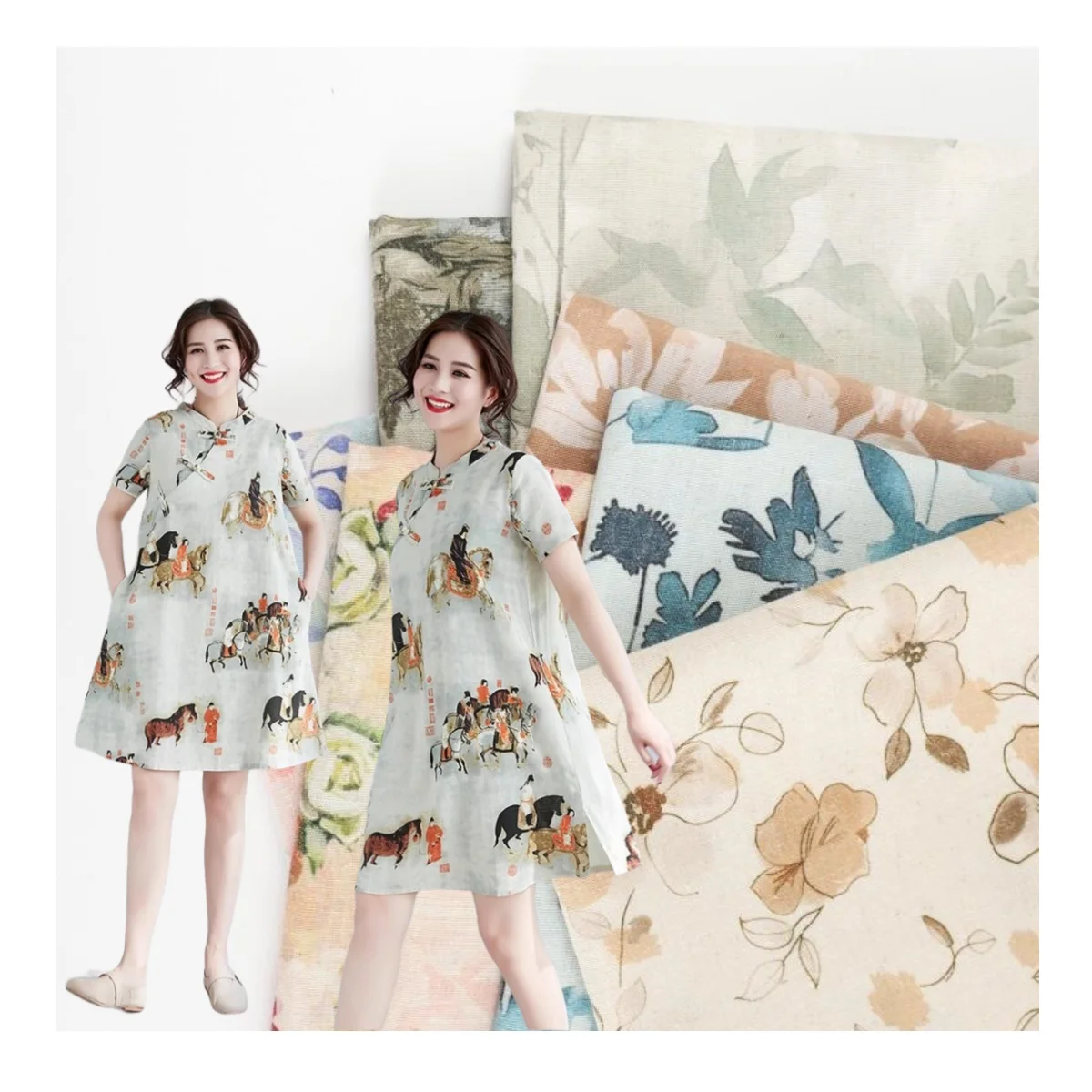 Breathable custom digital print stone washed woven organic 100% linen/viscose linen/cotton linen fabric for clothing