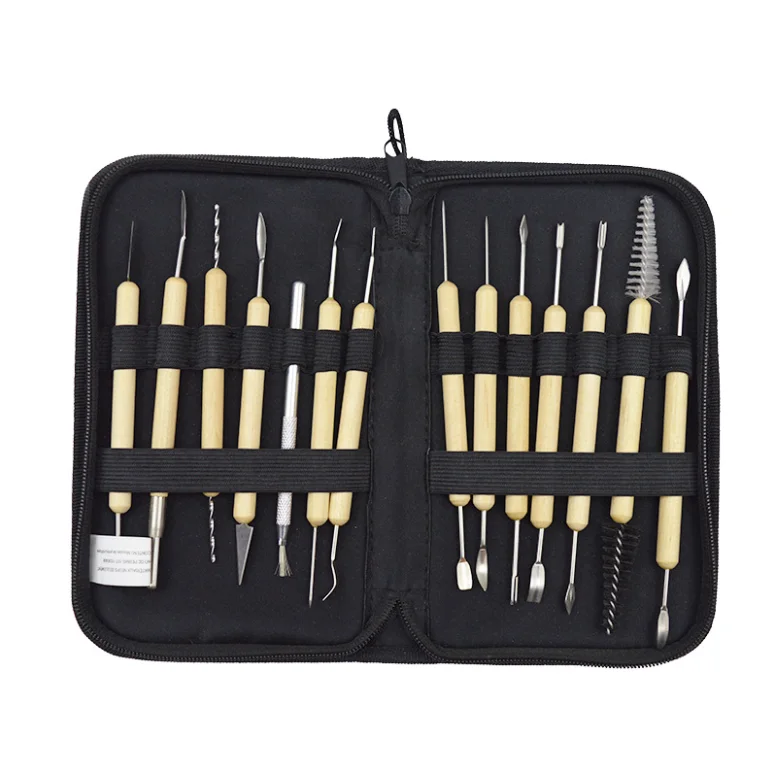 14Pcs Pottery Tools Wooden Wax Clay Tools Pottery Carving Modeling Sculpture DIY Craft With Cloth Bag