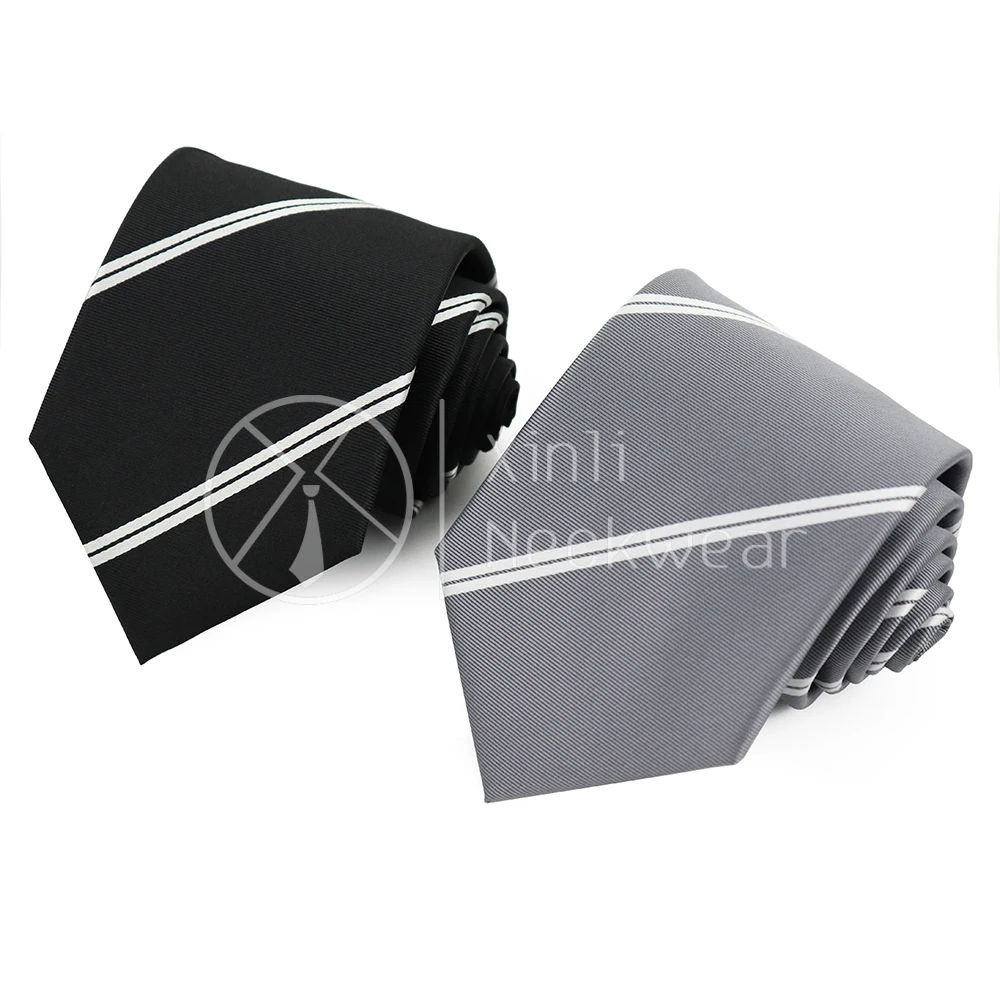Классические черно-серые полосатые галстуки, Фабричный набор шелковых деловых галстуков ручной работы, распродажа