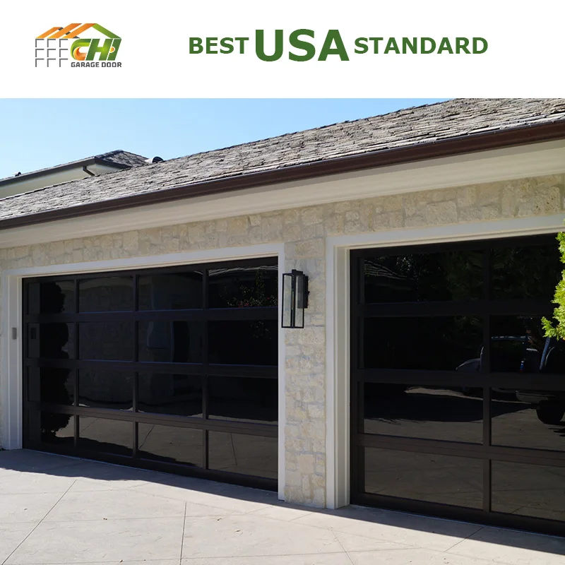 Cheap 16x7 Automatic Panoramic Parking Car Garage Door Wholesale Full View Aluminum Glass Garage Doors