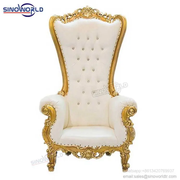 
Cheap wholesale classic baroque hotel banquet party event white silver gold royal wedding sofa queen king throne chair 
