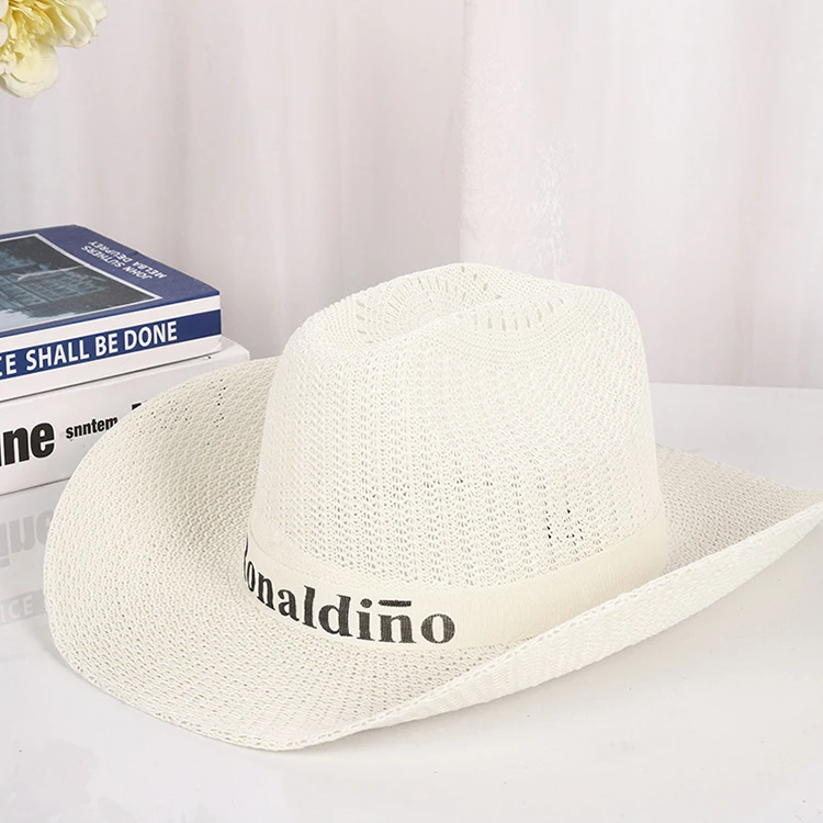 factory custom logo promotional cowgirl hat cap designer personalized paper braid straw quick dry cowboy hat wide brim unisex