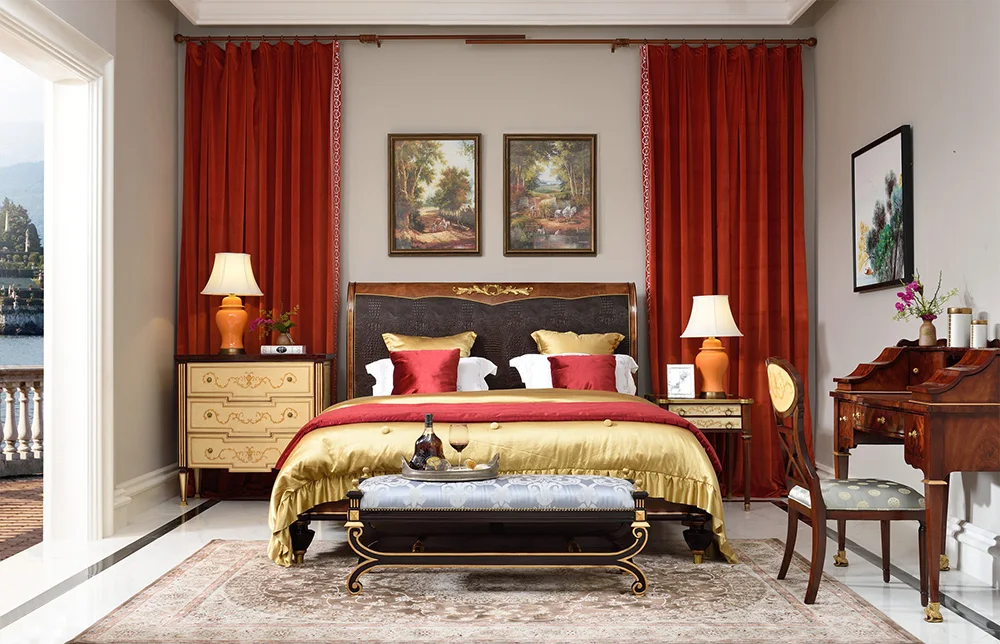 Baroque style silk Bed Side silk  Stools, antique Bed End Stool bottom cross bench