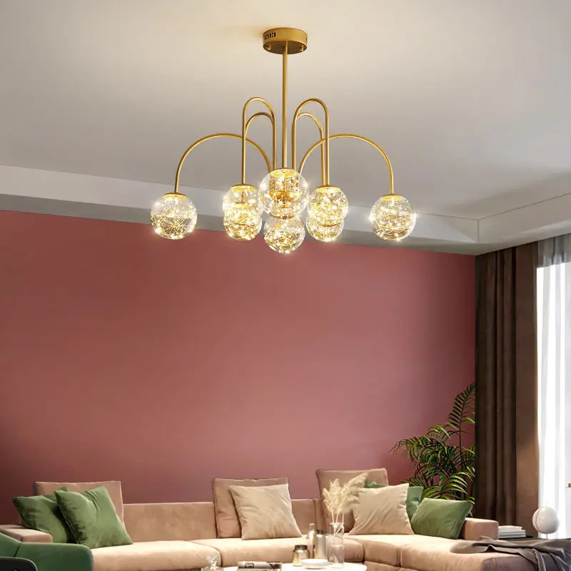 Luxury Chandeliers Nordic Style Bubble Glass Ball Golden Copper Pendant Light Bedroom Living Room